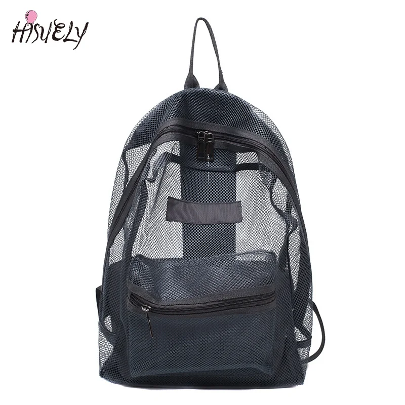 Mochila de malla transparente para mujer, bolsa ligera de viaje, color negro, para estudiantes, a la moda, novedad de 2024