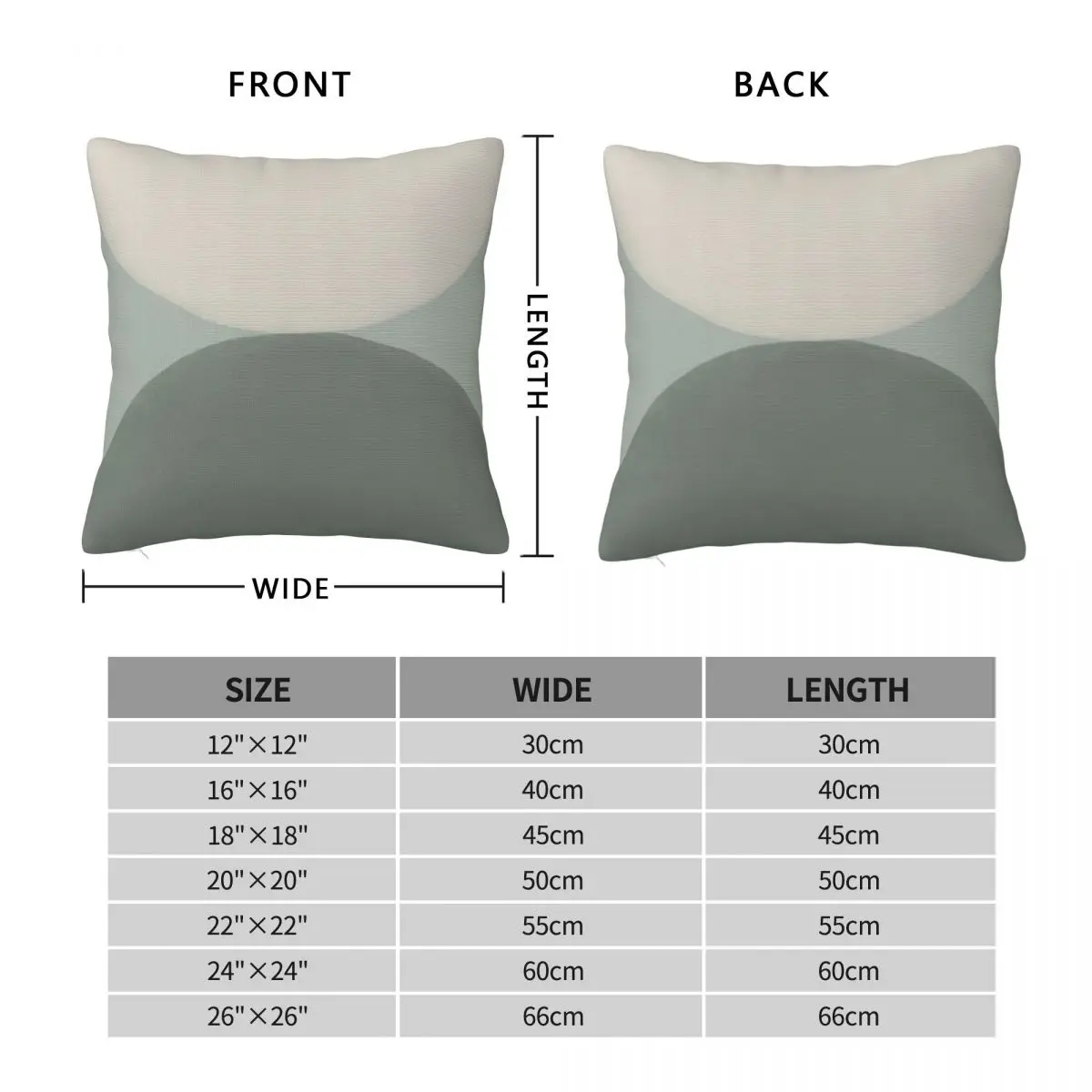 Sage Green Boho Half Moons Square Pillowcase Polyester Linen Velvet Pattern Zip Decorative Room Cushion Case 18