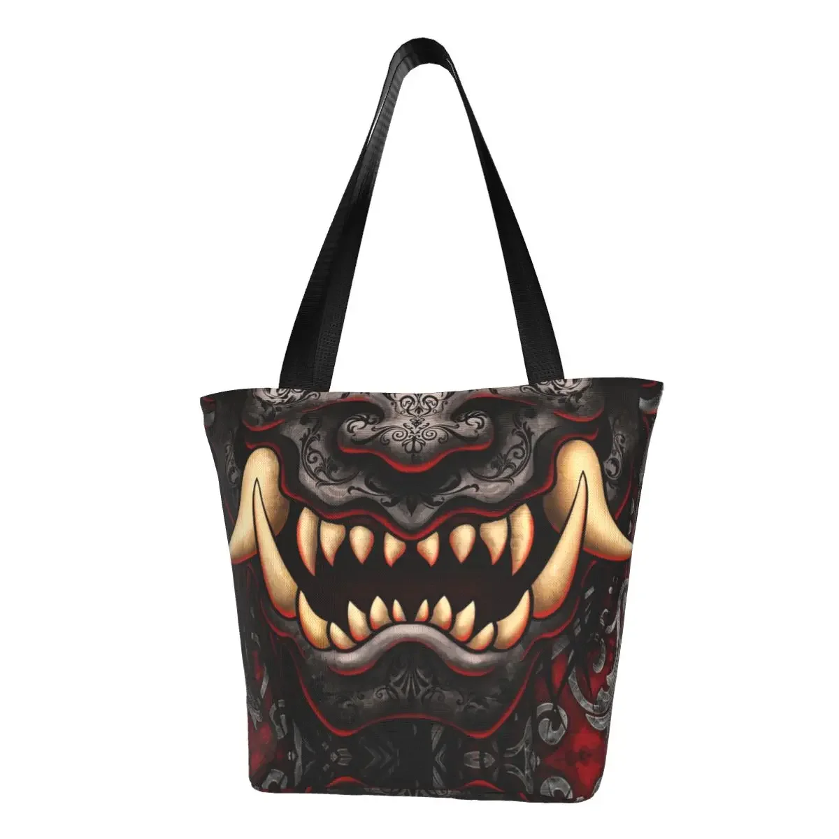 Recycling Gothic Oni Hannya Shopping Bag Women Shoulder Canvas Tote Bag Portable Japanese Samurai Demon Groceries Shopper Bags