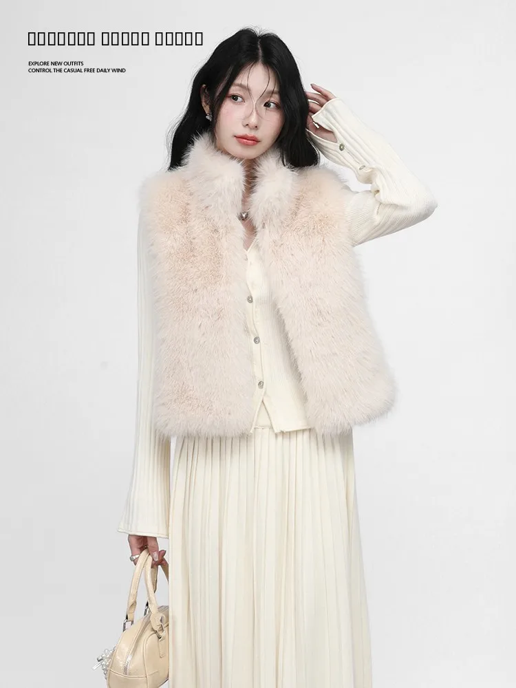 

Tee Galaxy Residents Furry Eco-Friendly Faux Fur Vest Women's Autumn Winter Stand Collar Jaet Outerwear ort Sle