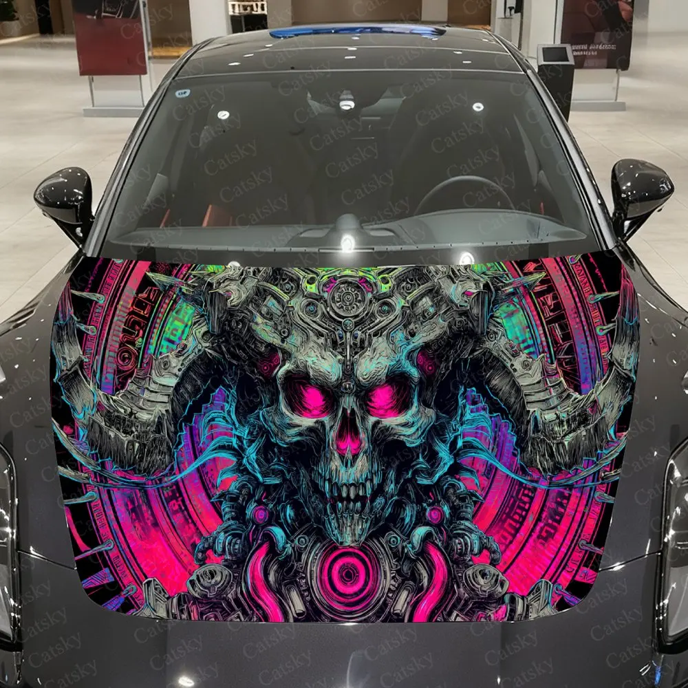 

Радужная виниловая пленка для автомобиля с изображением скелета с рогами, водонепроницаемая наклейка на капот из ПВХ, самоклеящиеся устойчивые к царапинам наклейки