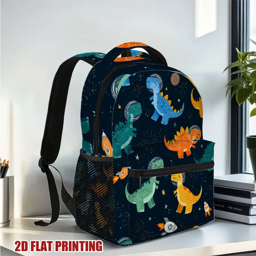 1pc Space Dinosaurs Adventure Backpack Vibrant 2D Flat Printing Lightweight Practical Design with Zipper Closure