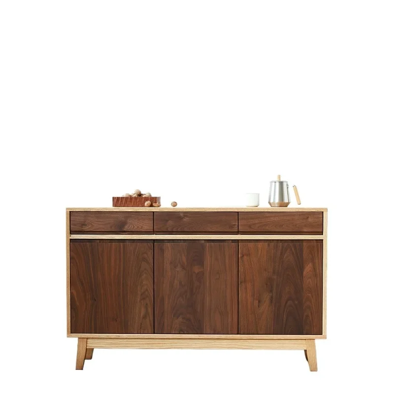 

Black walnut solid wood dining side cabinet, Nordic living room log style household simple storage storage chest against