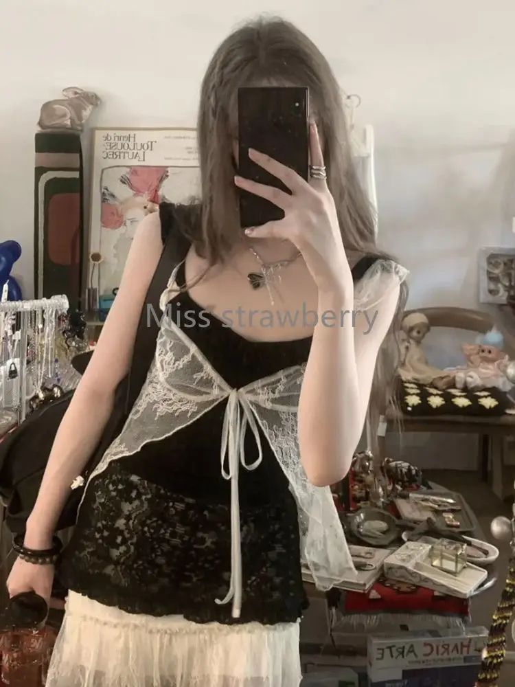 Aesthetic Vintage Lace Slim Dress Women Gothic Sexy Y2k Lace Up Cardigan Women High Street Hot Girl Off Shoulder Sling Dresses - Image 6