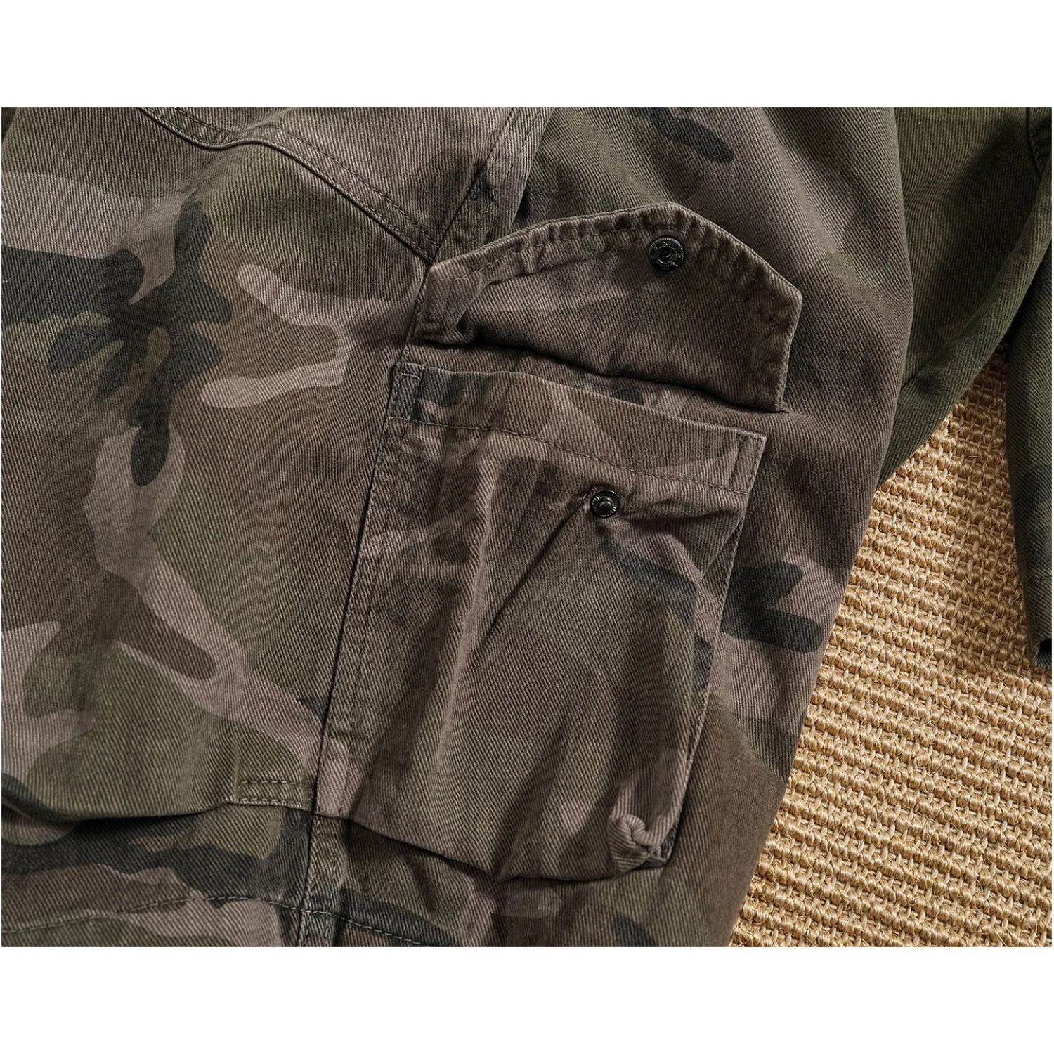 Summer heavyweight pure cotton cargo shorts men's retro washed and distressed loose multi-pocket casual mid-length pants