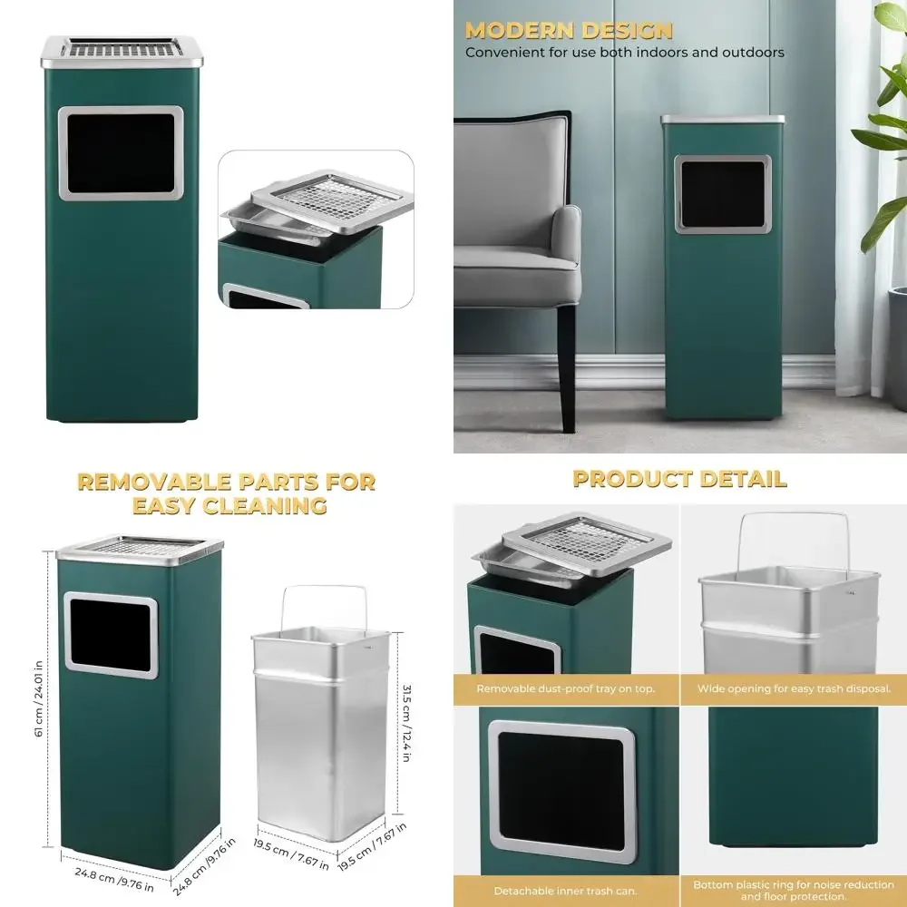 

Commercial Outdoor Stainless Steel Square Waste Container with Removable Inner Bucket for Efficient Disposal and Convenience