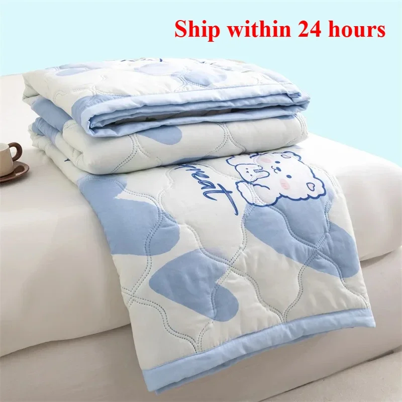 Washed cotton summer quilt skin-friendly grinding summer cool quilt printing dormitory air conditioner quilt