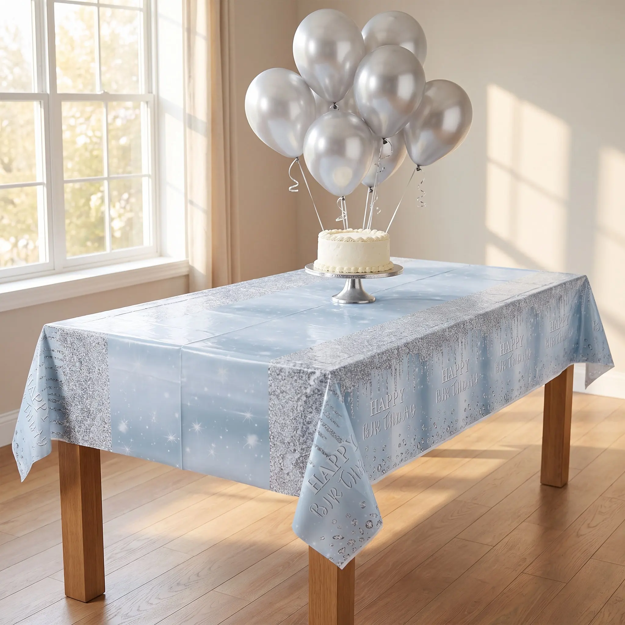 2Pcs Party Tablecloth Disposable Silver Glitter Diamond Plastic Table Cover Rectangular Sequin Tablecloth Birthday Wedding
