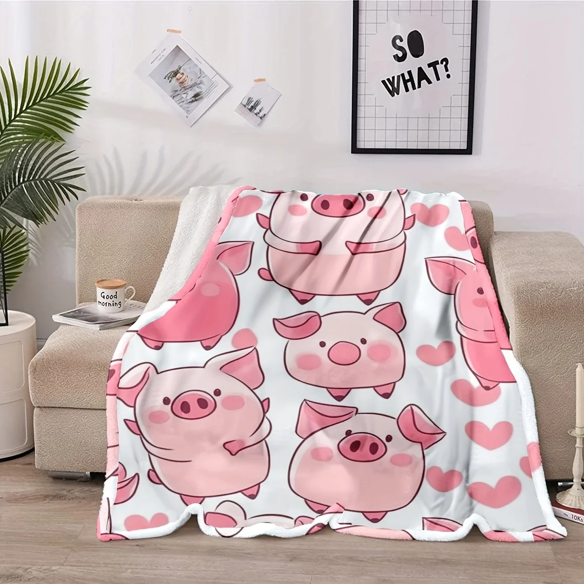 Cute Pig Love Blanket, Soft Cozy Throw with Adorable Pink Pig Design, Perfect Gift Idea for Kids and Animal Lovers Everywhere