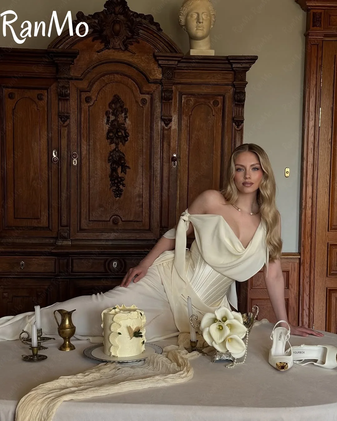 Ranmo 2025 Customized Modern Mermaid Wedding Party Dress Boat Neck Sleeveless Stain Evening Gown Vestido De Novia Floor-Length