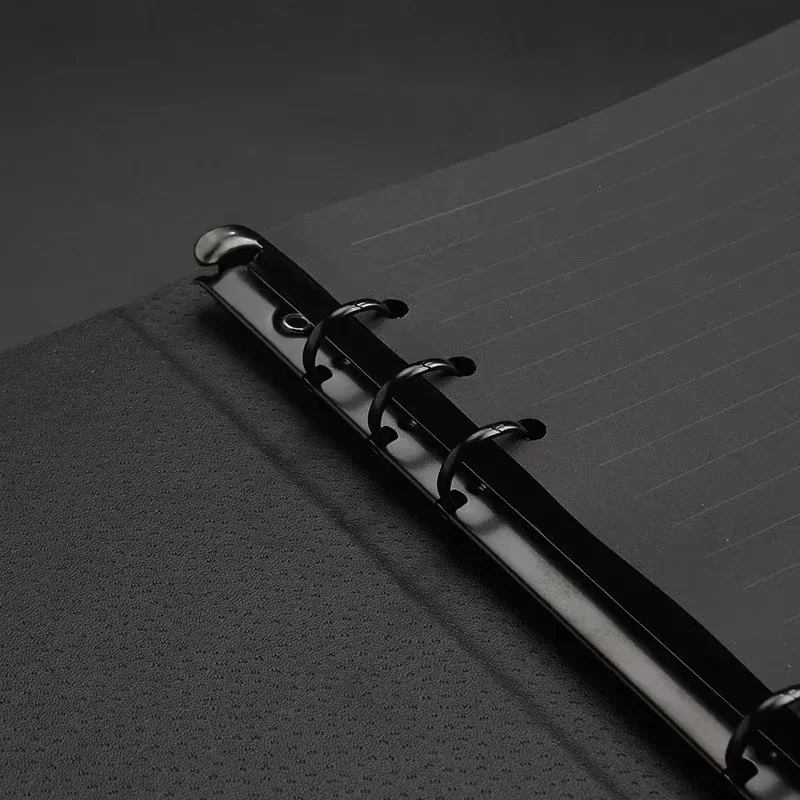 Black Minimalist A5 Notebook PU Leather Loose Leaf Business Office Writing Hand Account Black Card Paper Inner Page Notepad