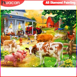 HUACAN 5D DIY Full Square Round AB Diamond Painting Farm Cow Mosaic Animal Embroidery Creative Hobbies House Home Decor