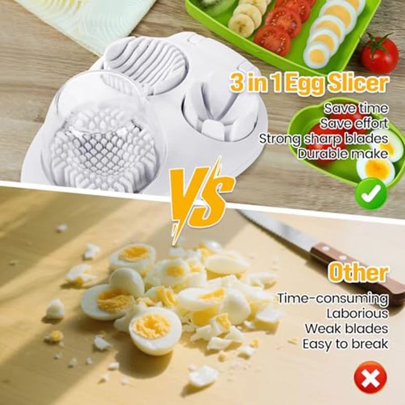 

3-in-1 Egg Slicer Stainless Steel & ABS Home Kitchen Tool Modern Minimalist Egg Cutter for Hard Boiled Eggs Decorative Slicing