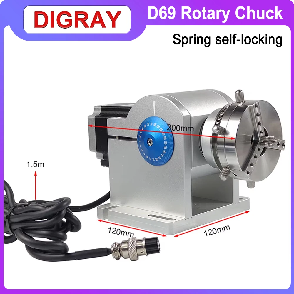 DIGRAY Laser Marking Ring Rotary Parts With Driver Worktable Diameter 3-91mm Laser Engrave D69 Rotary Attachment