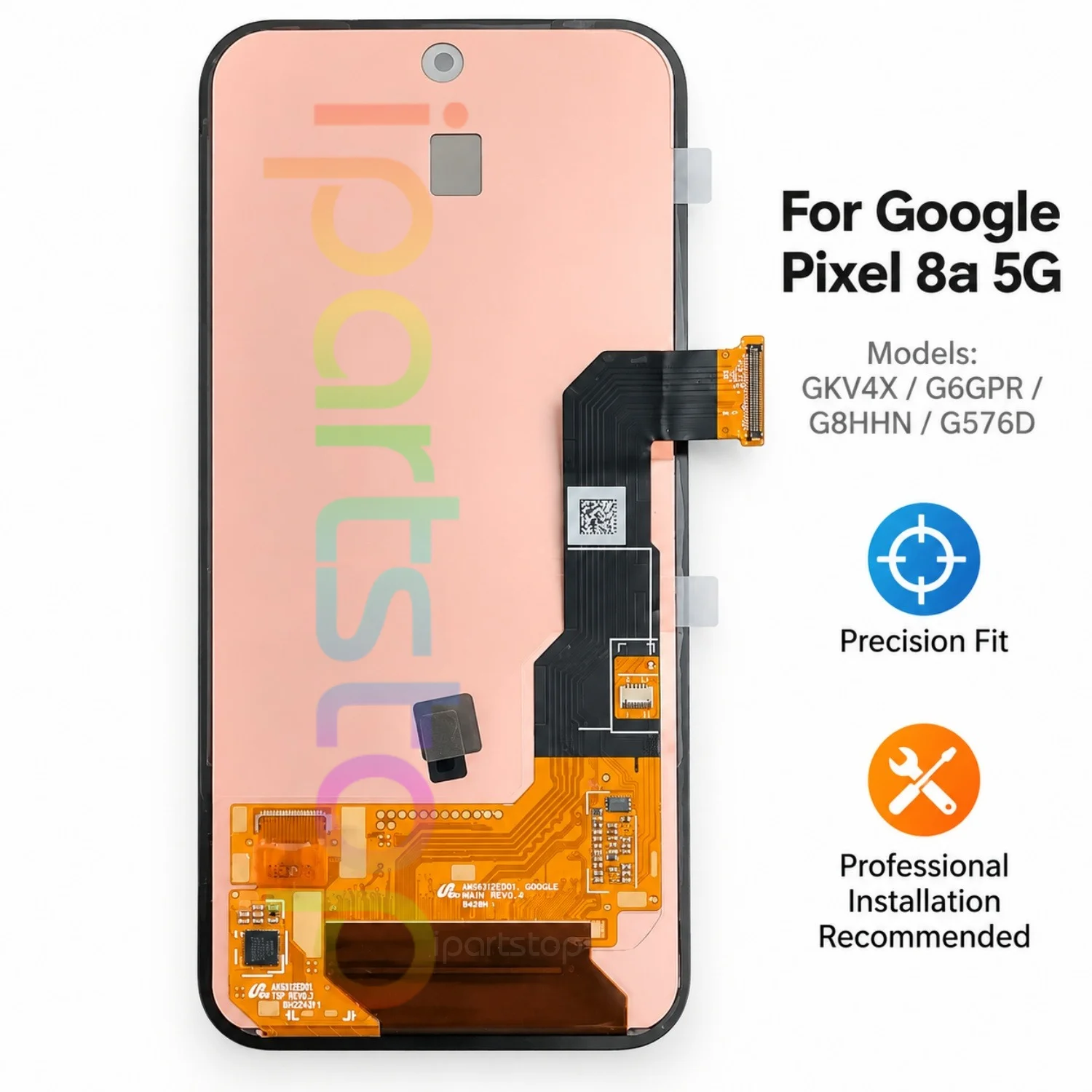 iParts Replacement Display for Google Pixel 8a 5G GKV4X G6GPR G8HHN G576D 120Hz OLED Touch Screen Assembly OEM all Functions