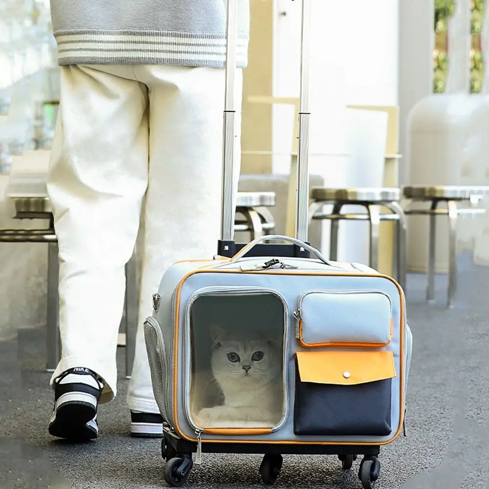 

Pushable Pet Stroller Trolley Cases Breathable Detachable Pet Backpack Large Capacity Anti-Stress Pets Bags for Small Dog Cat