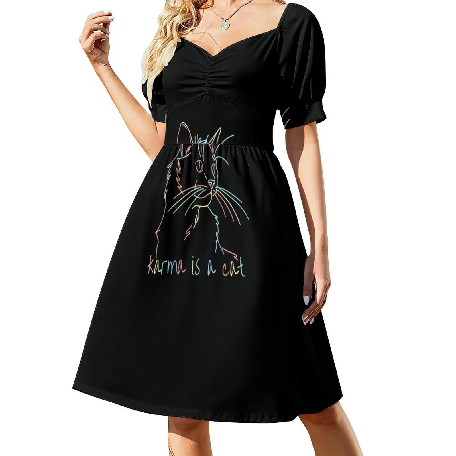 Karma is a Cat Short Sleeved Dress luxury evening dress woman for wedding Long dress woman