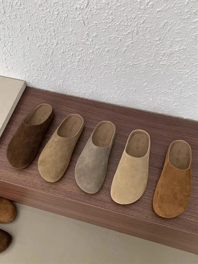 

Women's Thi Bot Real Leather oes Outdoor Wear Korean Lazy Sle Cowhide Mules f Slippers Fall 2024