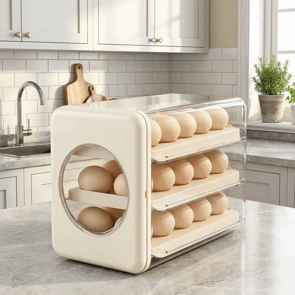 Visible 3 Tier Egg Storage Box PET Transparent Refrigerator Egg Organizer Drawer Type Dust-proof Egg Container for Household