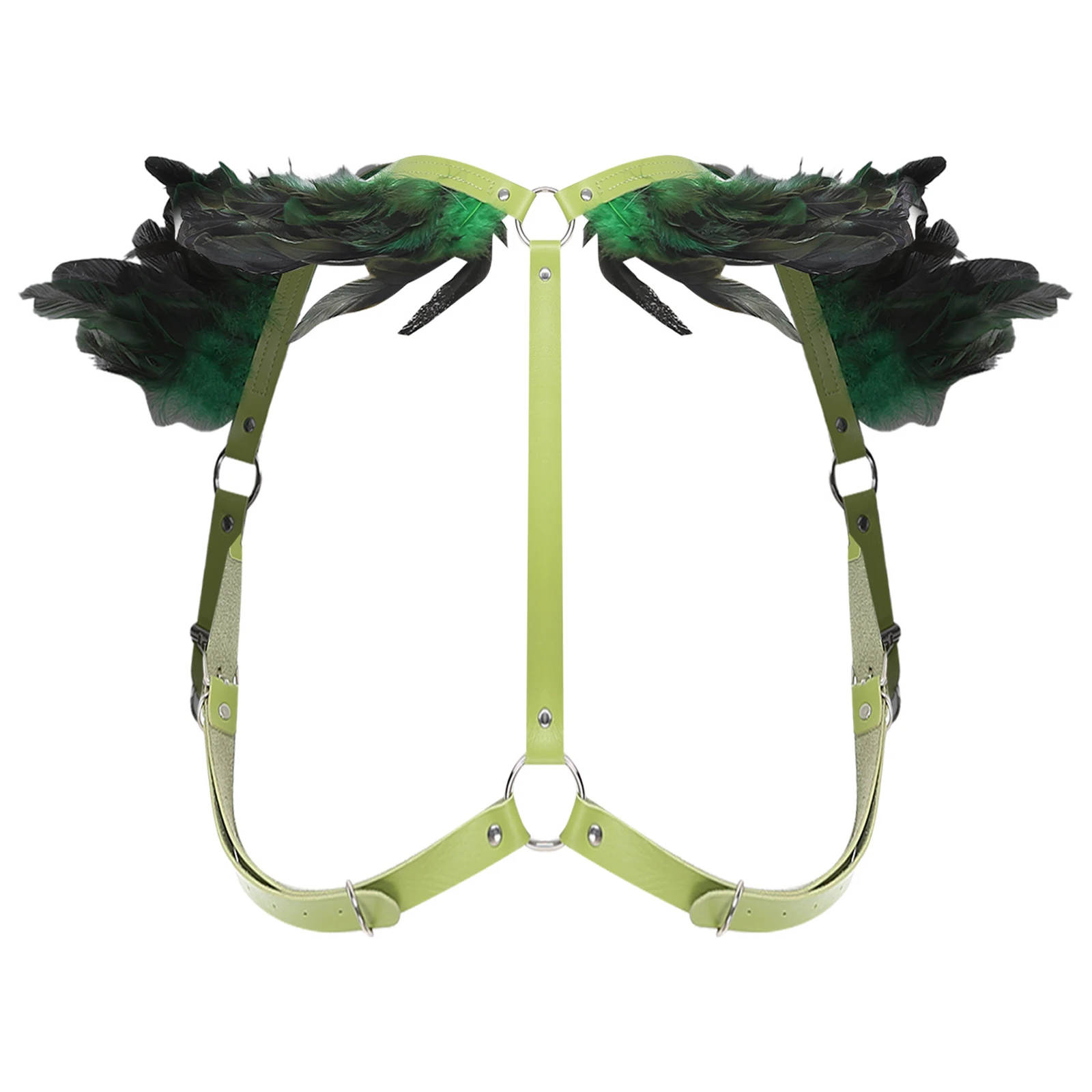 Charreteras de plumas góticas Punk para hombre y mujer, arnés de pecho ajustable, cinturón corporal de una pieza, accesorio de disfraz para fiesta y Club, Unisex