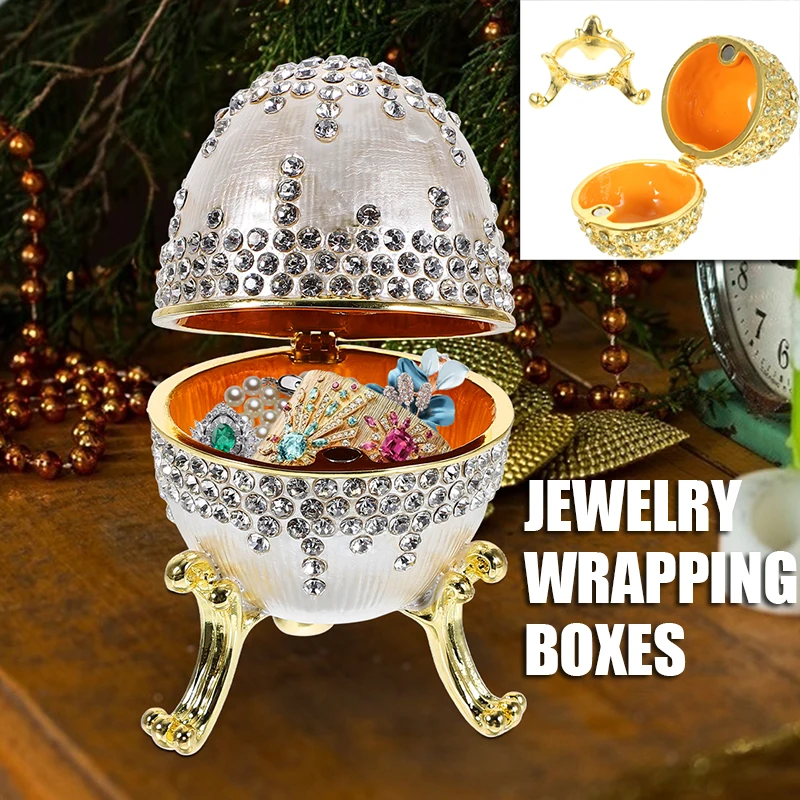 

Easter Egg Jewelry Box Decorative Vanity Boxes Shiny Ornaments Rack Holders Earrings Container Alloy Case Small Chest Adornment