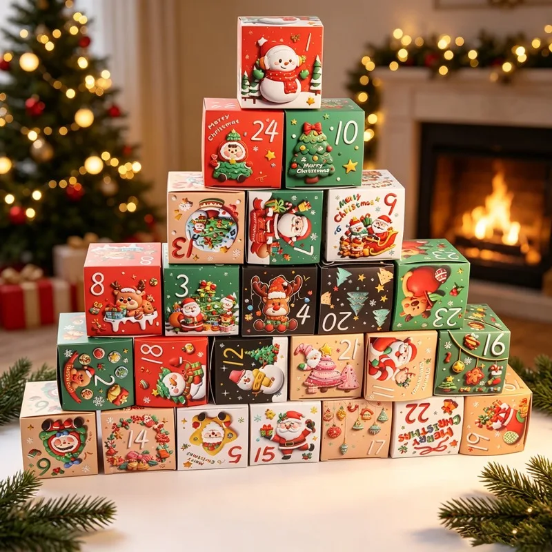 24pcs Christmas Advent Gift Boxes 24 Days Countdown Surprise Box DIY Paper Candy Gift Boxes Xmas Holiday Party Decorations
