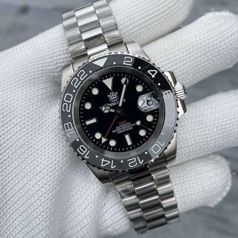 Steeldive masculino gmt relógio 40.5mm relógio de pulso mecânico automático mergulhador 300m à prova dwaterproof água BGW-9 luminosa safira nh35 moldura cerâmica