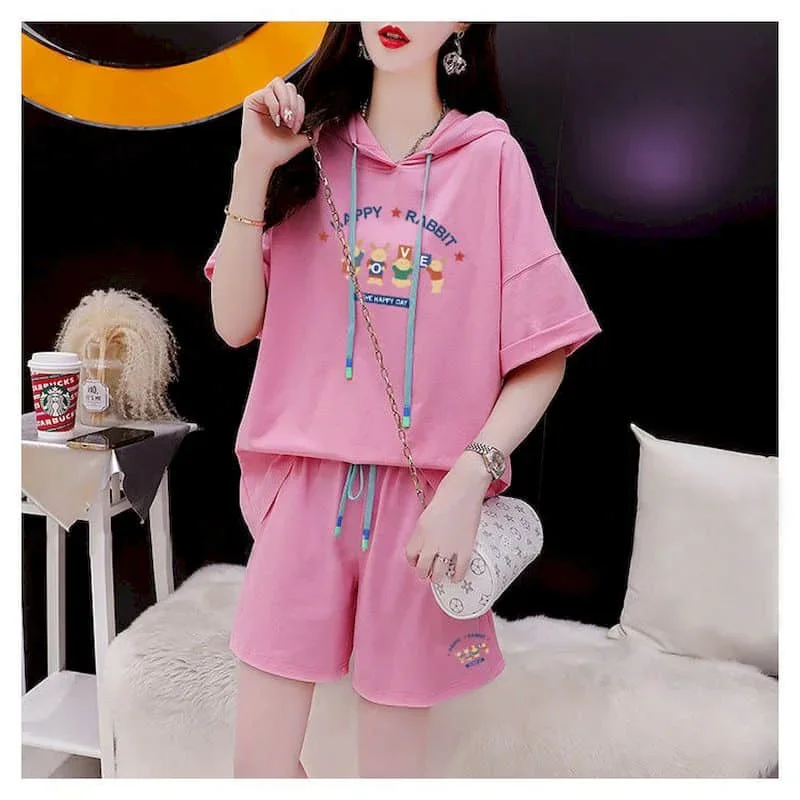 

Pop Sporty Shorts Sets Half Sleeve T-shirt 2 Piece Sets Women Outfits Summer Sportswear Suit Loose Korean Style New In Matching