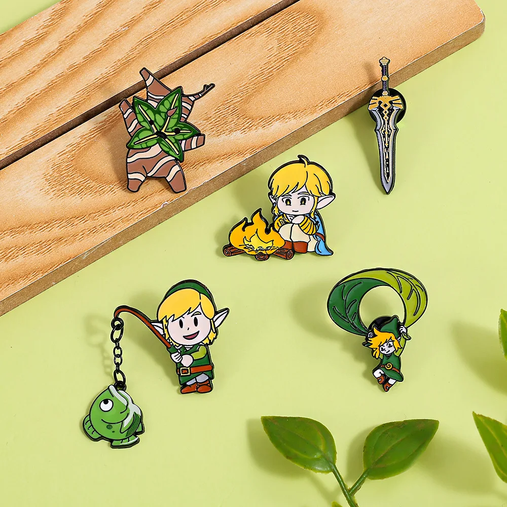 5pcs/Set Zeldas Kawaii Enamel Brooch Badge Master Sword Cartoon Link Lapel Pins Clothing Backpack Accessory Gift for Friends
