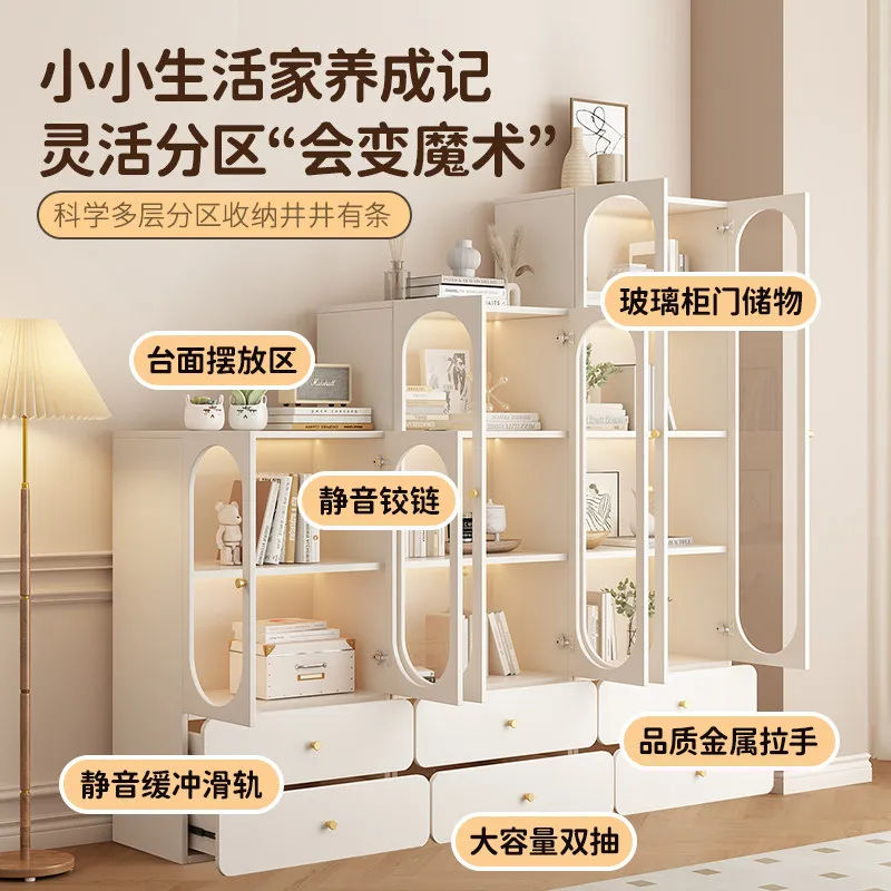 

Bookcase against the wall Glass door Storage cabinet Bedroom locker