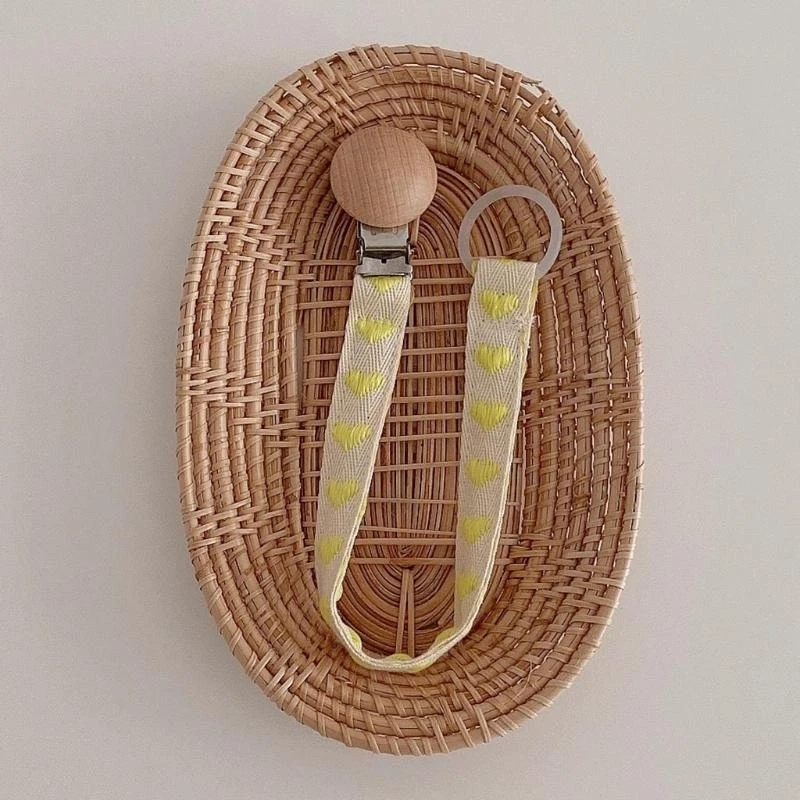 

J15U Цепочка для соски для новорожденных, флуоресцентная лента с сердечком ручной работы, держатель для соски, ремень для для