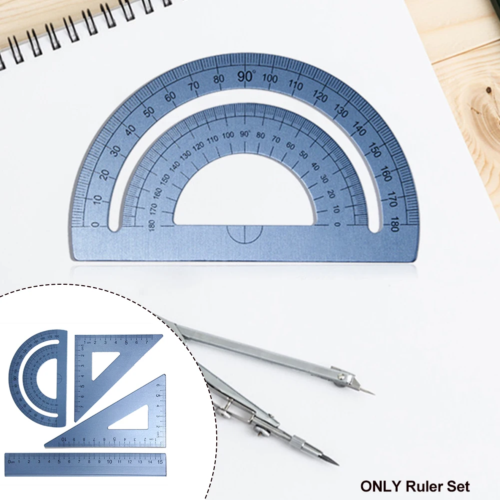 4 stücke Lehrer Glätte isen Winkelmesser Lineal Set klare Skala Aluminium legierung Prüfung für Schule Briefpapier Büro Mathematik Geometrie