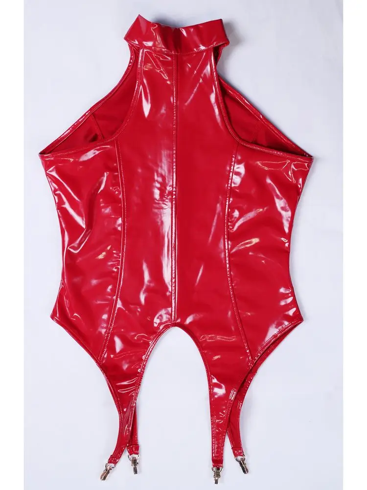 4 قطعة/المجموعة نظرة الرطب PVC تأثيري الزي لامعة بولي Leather الجلود سستة مفتوحة الجبهة الجسم الرباط حزام جوارب الجوارب الساخن مثير كلوبوير القمم