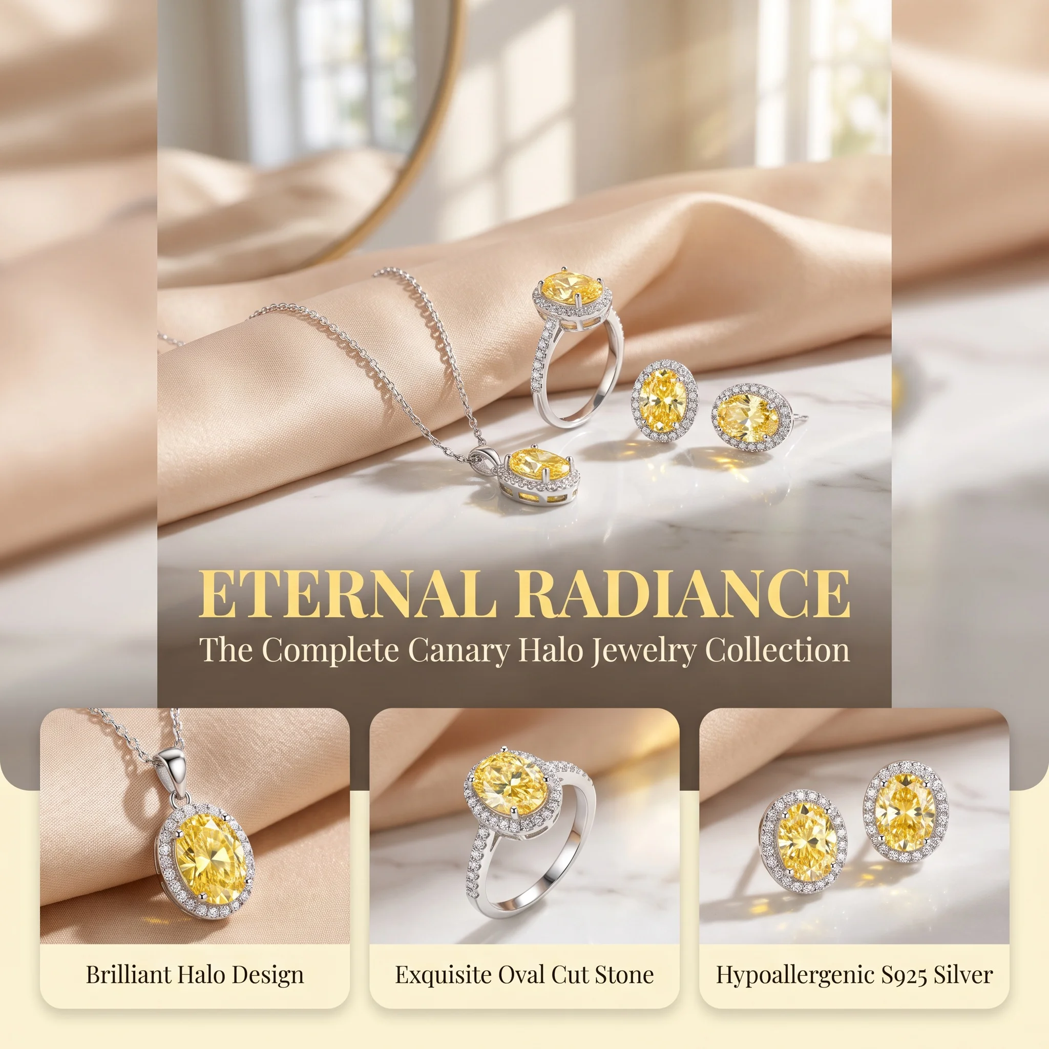 925 sterling silver ice flower pearl zirconium three-piece set - women's necklace, earrings, and ring set