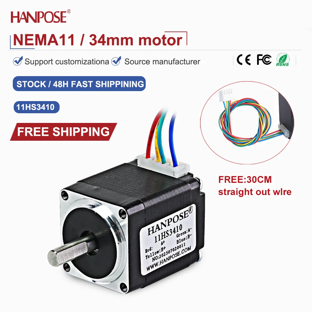 NEMA11 11HS3410 Miniature Stepper Motor 0.1N. m 0.8A 3D Printing Accessories Motor Manufacturer Direct Sales in Stock