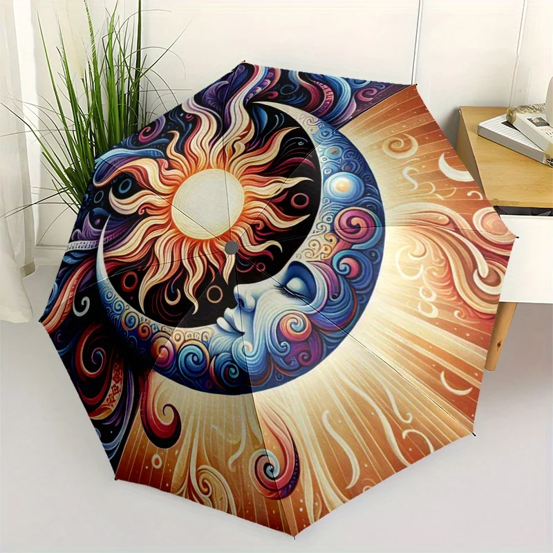 

Автоматический зонт с функцией открытия/закрытия - Компактный складной зонт для путешествий с дизайном «Солнце и Луна», портативный складной зонт для женщин