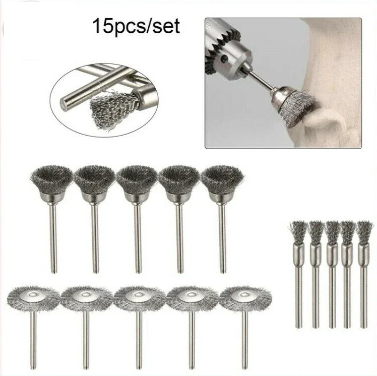 15pcs Polishing Wire Brush Rust Removal Wheel Tool Rust Cup Derusting DIY For Drill Bit Tools
