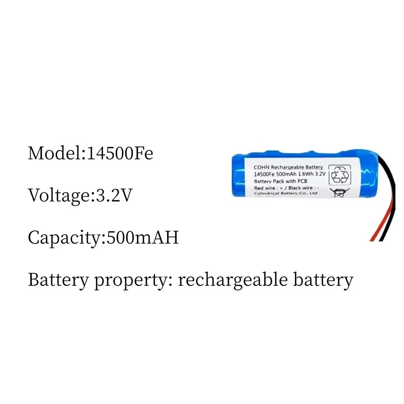 Replacement battery 3.2V 500mAh 1.6Wh for E3 14500Fe solar tire pressure gauge 1 piece