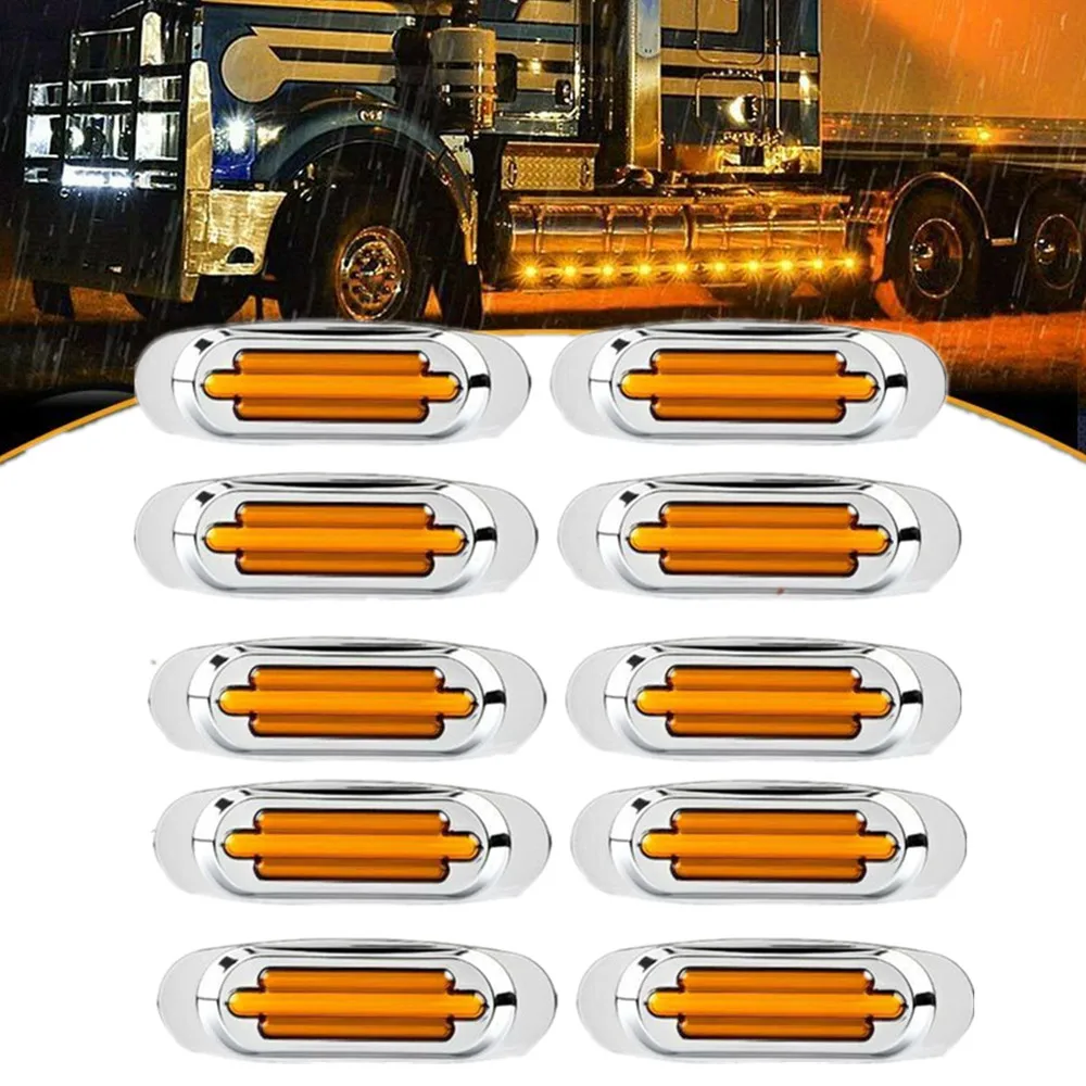 10PCS Truck Light Side Marker Light 16LED Trailer RV Clearance Lights LED Chrome Taillights Warning Signal Light 12V-24V