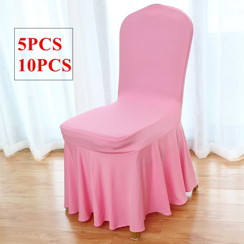 

5pcs Bottom Ruffled Spandex Chair Cover 100% Universal Banquet Wedding Chair Covers For Event Party Christmas Dinner Decoration