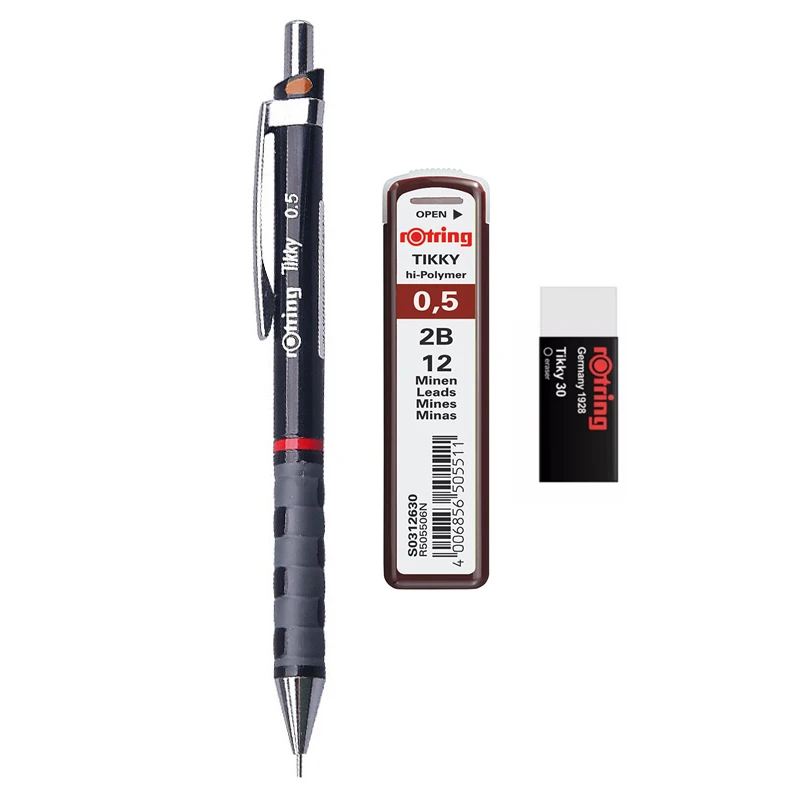 Rotring Tikky Mechanical Pencils Set 0.5mm Automatic Writing Pencil with 2B Leads and Eraser, Student School Office Supplies