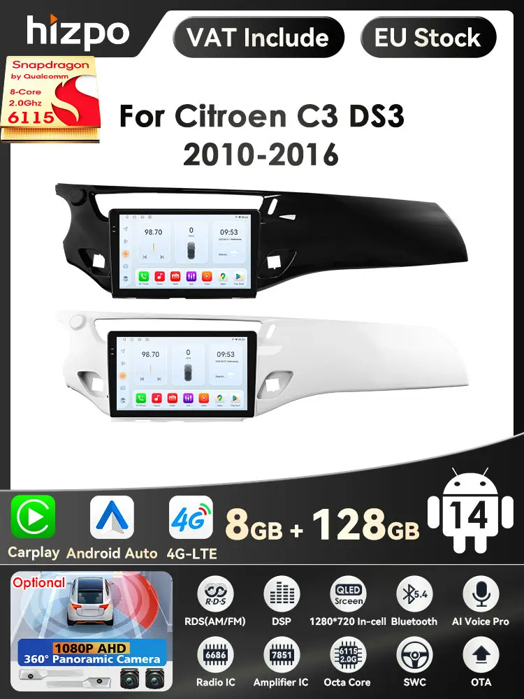 9 ''6115 Intelligent Scherm 2din Android Autoradio Multimedia Video Player voor Citroen C3 DS3 2010-2016 GPS Carplay Auto 4G RDS - afbeelding 2
