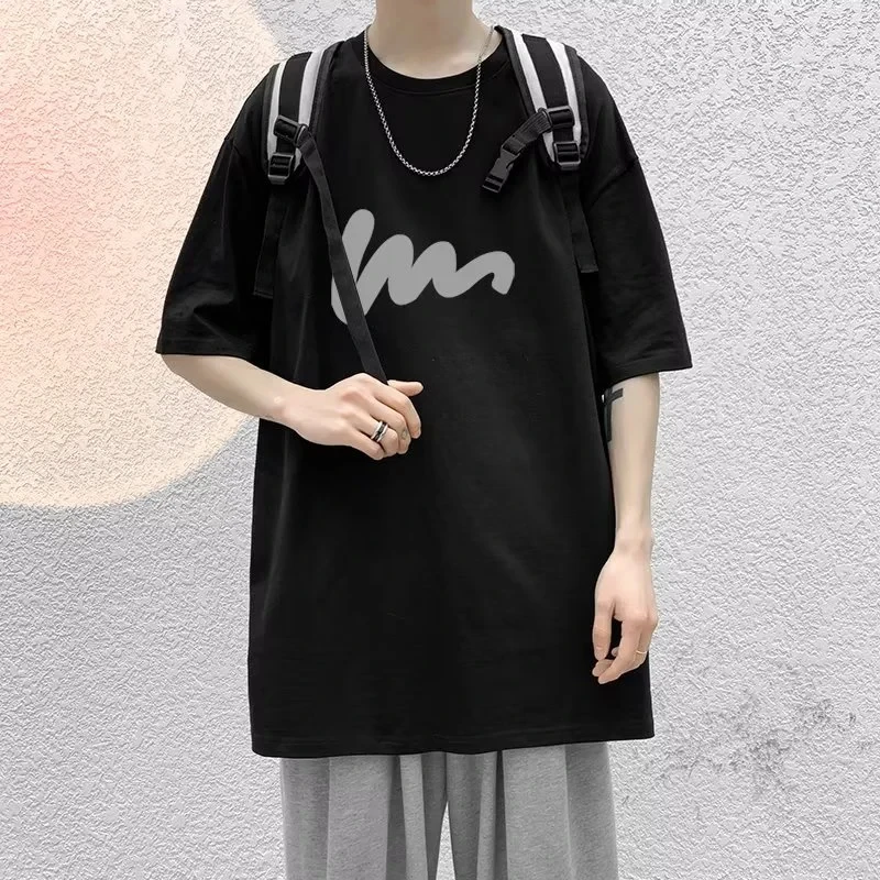 Korean Fashion Funny Letter Printing Men‘s T Shirts Summer Harajuku Casual Loose O-neck Oversize Women Short Sleeve Tops Tees