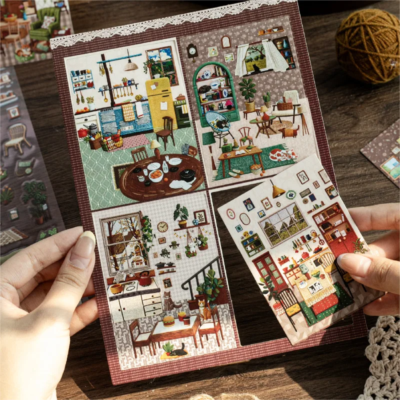Kawaii Leisure Room 3D Dream Room Landscape Sticker  DIY Pocket Cabin Scene festival gift