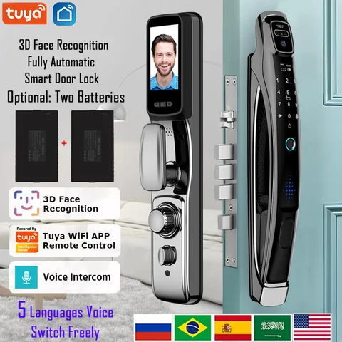 Wifi Tuya APP Face Recognition Smart Door Lock With Camera Video Call Voice Intercom Digital Door Lock Automatic Door Lock