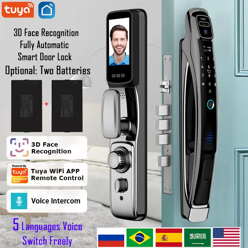 Wifi Tuya APP Face Recognition Smart Door Lock With Camera Video Call Voice Intercom Digital Door Lock Automatic Door Lock 1