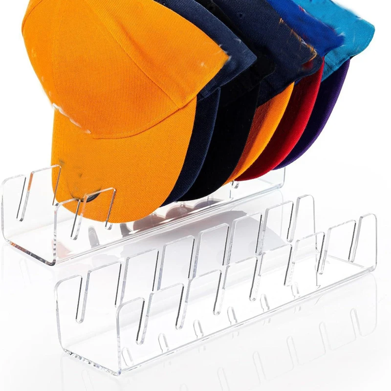 2pcs Hat Racks No Install Acrylic Organizer,  Hat Display Stand for 7 Baseball Caps Holder Organization for Bedroom, Dresser