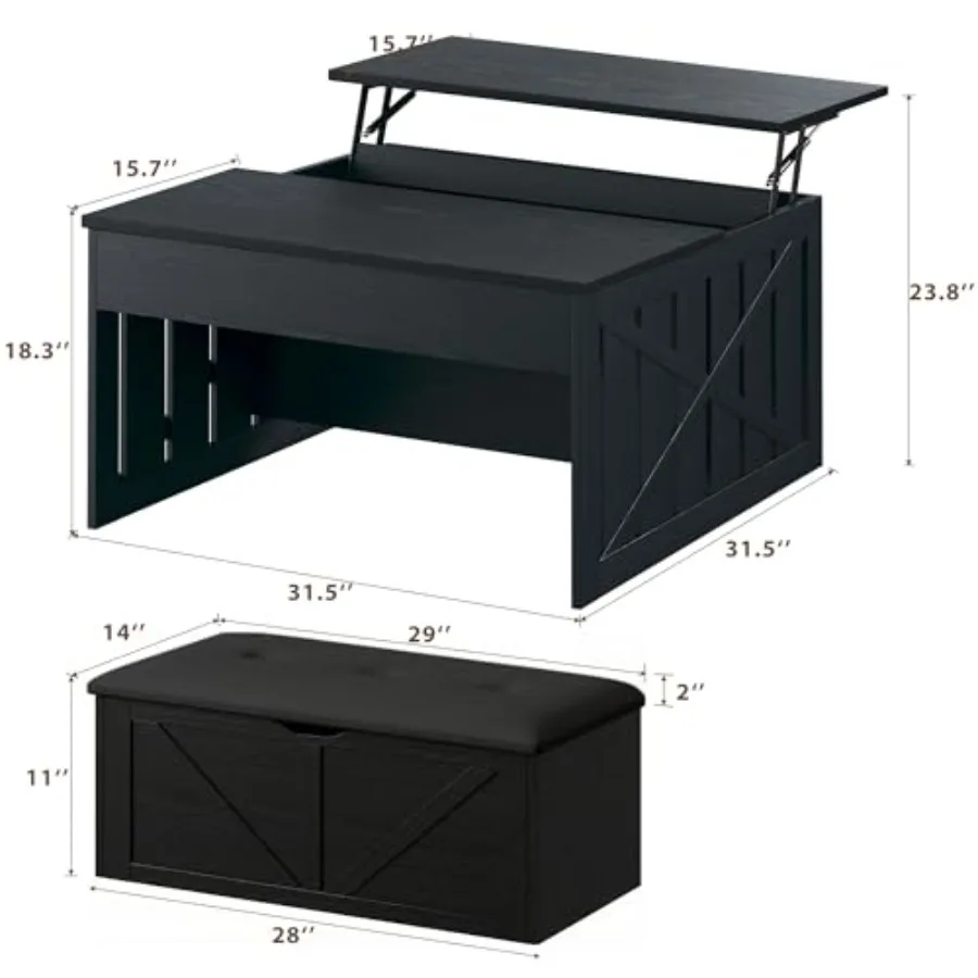 Coffee Table, 31.5 Lift Top Coffee Tables with Storage Hidden Compartment, Farmhouse Coffee Tables with Ottoman Bench, Center T