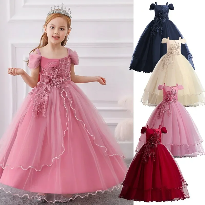 

Teen Girl Bridesmaid Dresses for Wedding 12 14Y Lace Appliques Formal Prom Gown Children's Pageant Birthday Party Princess Dress