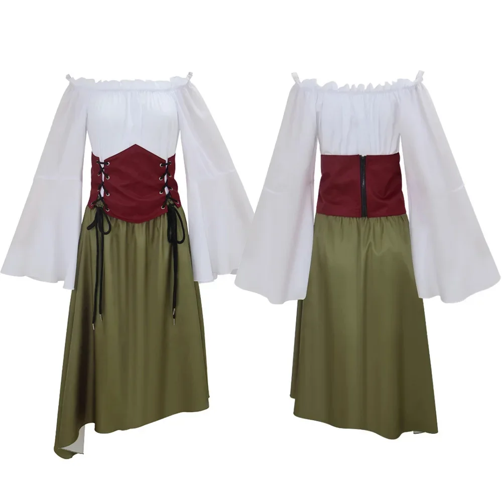 

Medieval Female Hunter Cosplay Costume Renaissance Women Ren Faire Dress with Corset for Women Role Play Halloween Party